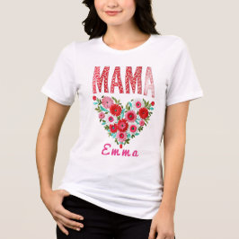 Camiseta Triblenda Personalized Mama Heart Floral Custom Gift