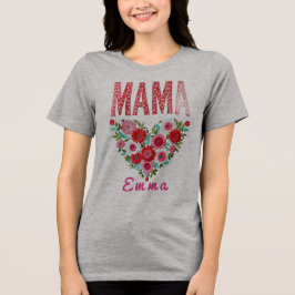 Camiseta Triblenda Personalized Mama Heart Floral Custom Gift