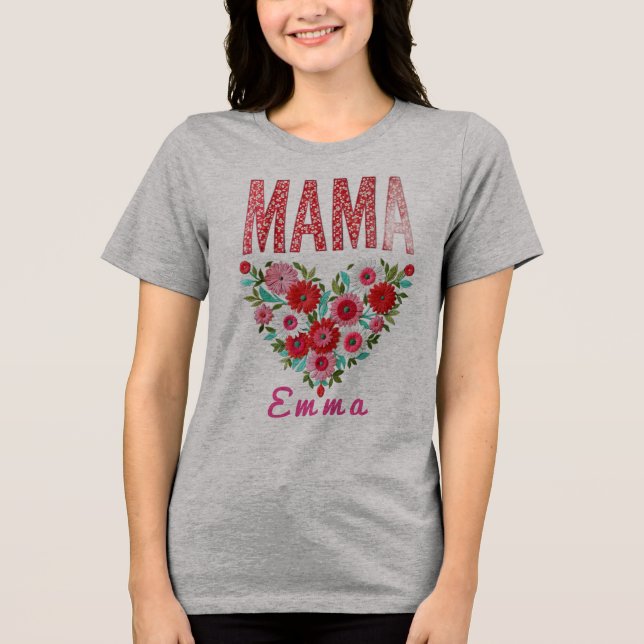 Camiseta Triblenda Personalized Mama Heart Floral Custom Gift (Anverso)