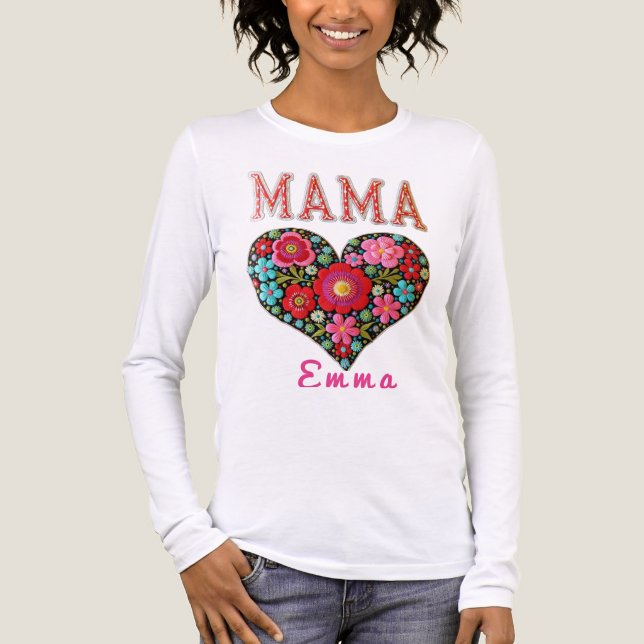 Camiseta Triblenda Personalized Mama Heart Floral Custom Gift (Anverso)