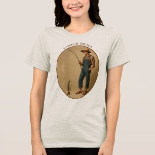 Camiseta Triblenda Pescador Antiguo con una Caña de Rama y Pescado UR