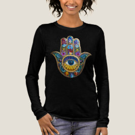 Camiseta Triblenda Pétalos Coloridos Hojas Hamsa Zafiro Tercer Ojo