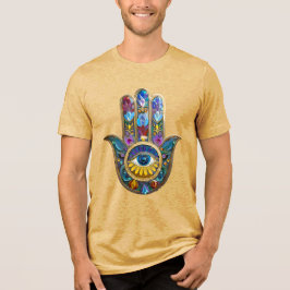 Camiseta Triblenda Pétalos Coloridos Hojas Hamsa Zafiro Tercer Ojo