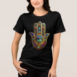 Camiseta Triblenda Pétalos de Flor de Color de Pavo Real Hamsa Tercer
