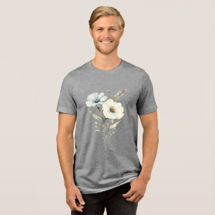 Camiseta Triblenda Pétalos Susurrantes: Floración Suave Azul y Crema