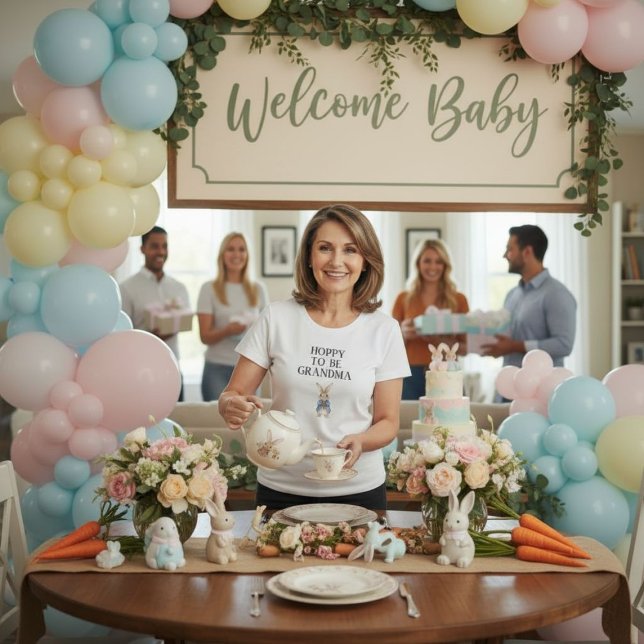 Camiseta Triblenda Peter Rabbit Baby Shower Hoppy Para Ser Abuela (Subido por el creador)