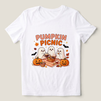 Camiseta Triblenda Pícnic de Calabaza Fantasma Lindo Halloween