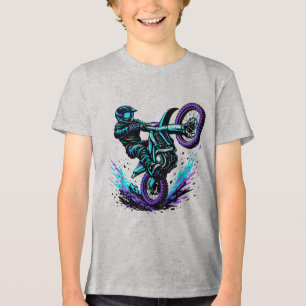 Camiseta Triblenda Piloto de Motocross haciendo Caballito en Movimien