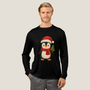 Camiseta Triblenda Pingüino de Navidad lindo con sombrero de Santa