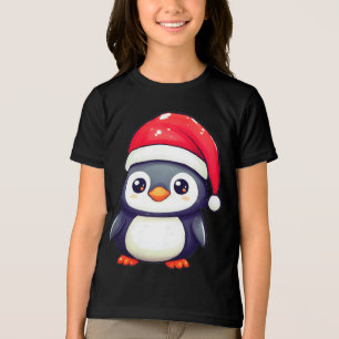 Camiseta Triblenda Pingüino Kawaii usando un acogedor Sombrero Santa