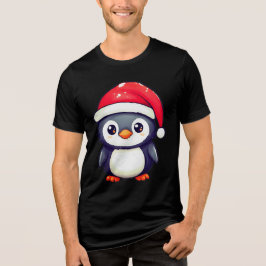 Camiseta Triblenda Pingüino Kawaii usando un acogedor Sombrero Santa 