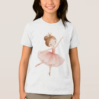 Camiseta Triblenda Pink Ballerina Princess Gold Crown Watercolor Art