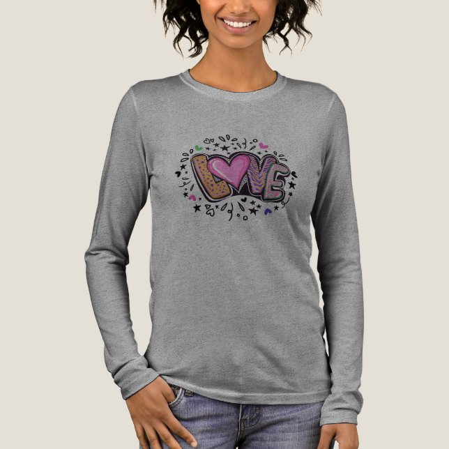 Camiseta Triblenda Pink Black Funky Modern Love Text Cutout T-Shirt (Anverso)