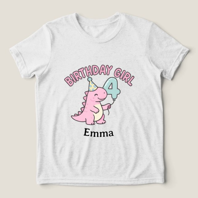 Camiseta Triblenda Pink Dinosaur Birthday Girl Age 4 – Kids (Diseño delantero )