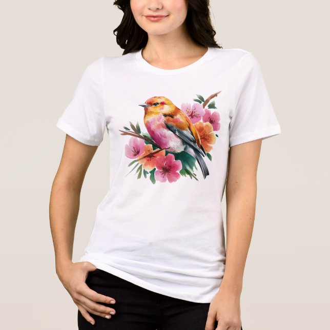 Camiseta Triblenda Pink Flower Bird (Anverso)
