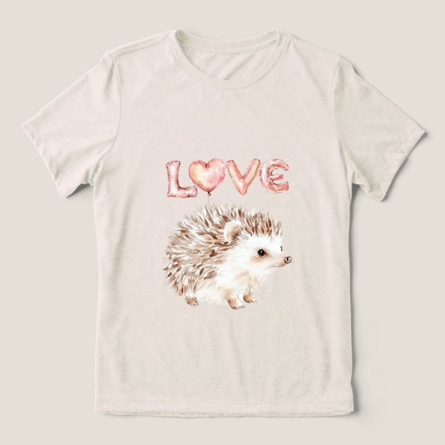 Camiseta Triblenda Pink Heart Love Balloons Cute Hedgehog (Diseño delantero )