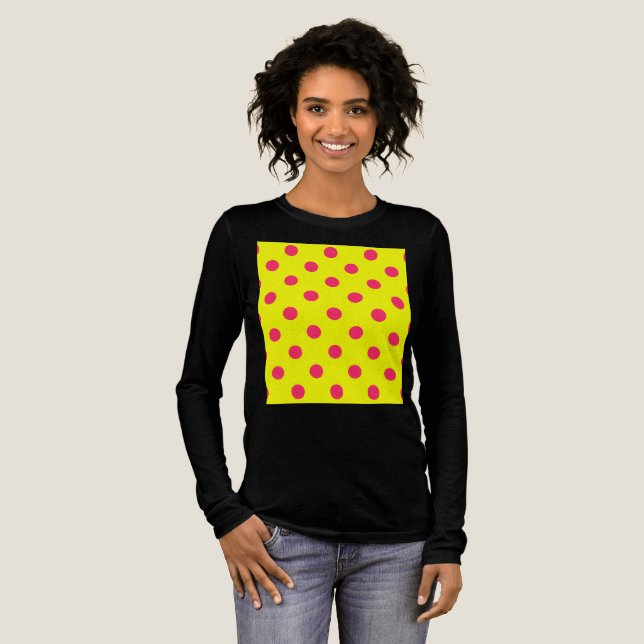 Camiseta Triblenda Pink On Yellow Polka Dots Pattern Design  (Anverso Completo)