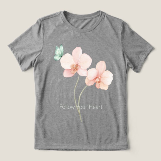 Camiseta Triblenda Pink Orchid Flowers Mint Green Butterfly (Diseño delantero )