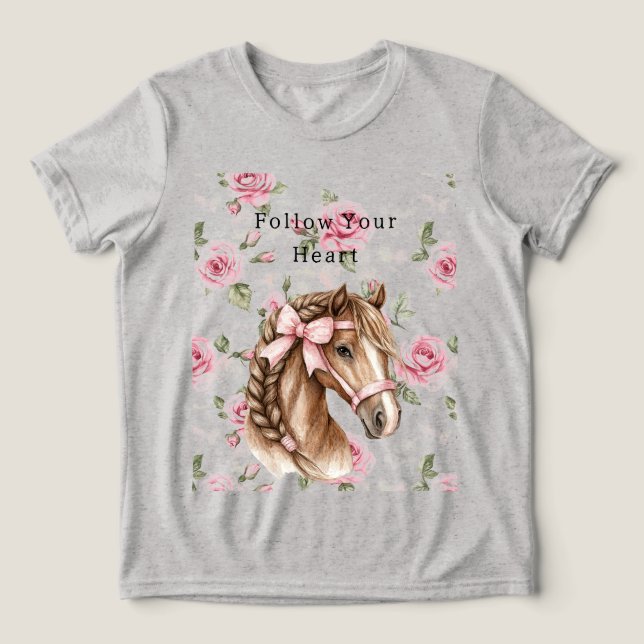 Camiseta Triblenda Pink Roses Floral Pretty Horse Pink Bow (Diseño delantero )