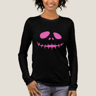 Camiseta Triblenda Pink Skeleton Face Halloween Long Sleeve Shirt