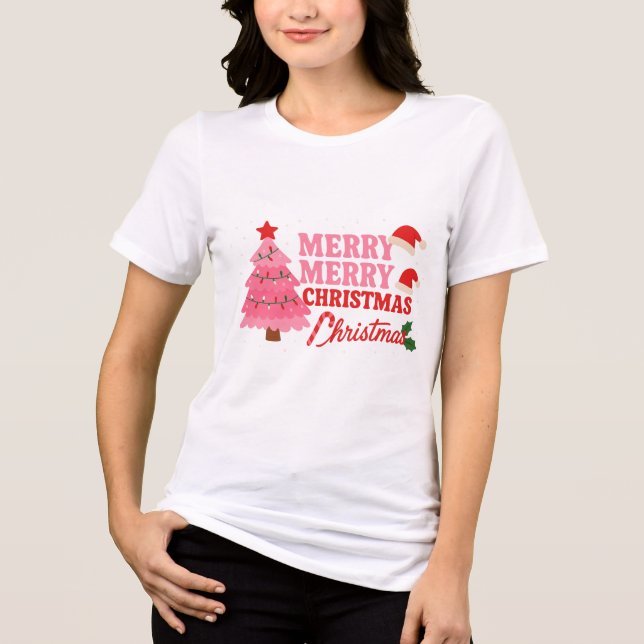 Camiseta Triblenda Pink Tree & Bold Merry #christmastree #xmas (Anverso)