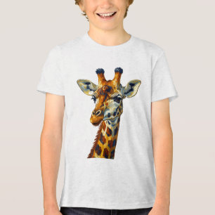 Camiseta Triblenda Pintura al óleo del retrato de la jirafa colorida