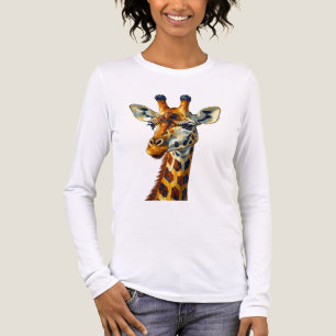 Camiseta Triblenda Pintura al óleo del retrato de la jirafa colorida 