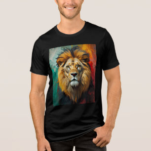 Camiseta Triblenda Pintura de aceite vibrante con retrato de león rea