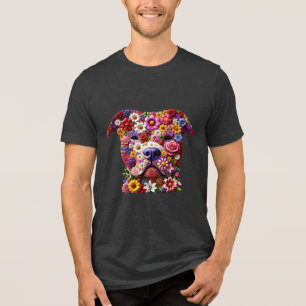 Camiseta Triblenda Pitbull Flower Face Dog Lover