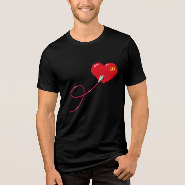 Camiseta Triblenda Pixel Corazones conectados Traje de pareja coincid (Anverso)