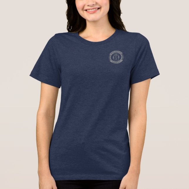 Camiseta Triblenda PJK Women's Navy Bella+Canvas / logo & dolphin / (Anverso)