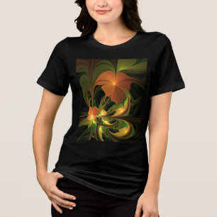 Camiseta Triblenda Planta de fantasía Resumen Fractal Verde Rust Brow