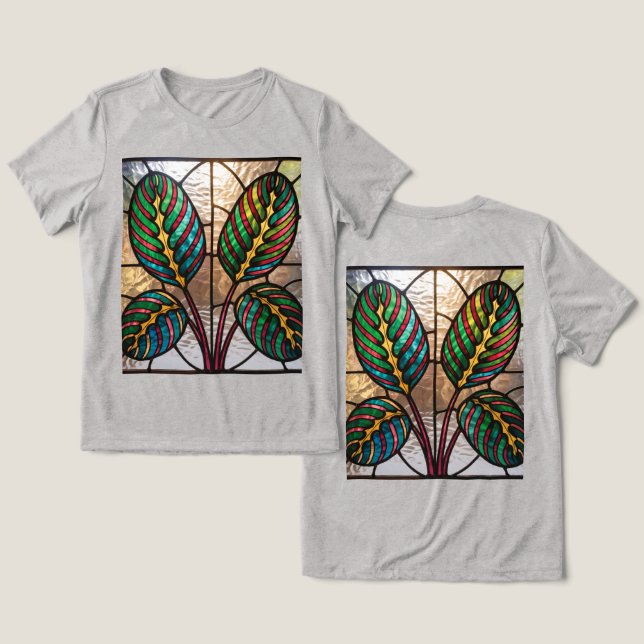Camiseta Triblenda Plantas de rezo de vidrio manchado gris (Diseño Anverso y Reverso)