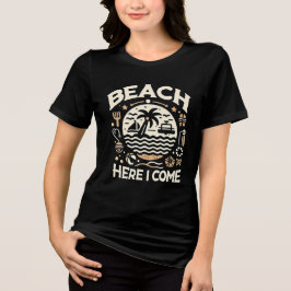 Camiseta Triblenda Playa Aquí Voy Diversión de Puesta de Sol Tropical