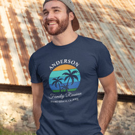 Camiseta Triblenda Playa azul veraniega de palmeras de Reunión Famili