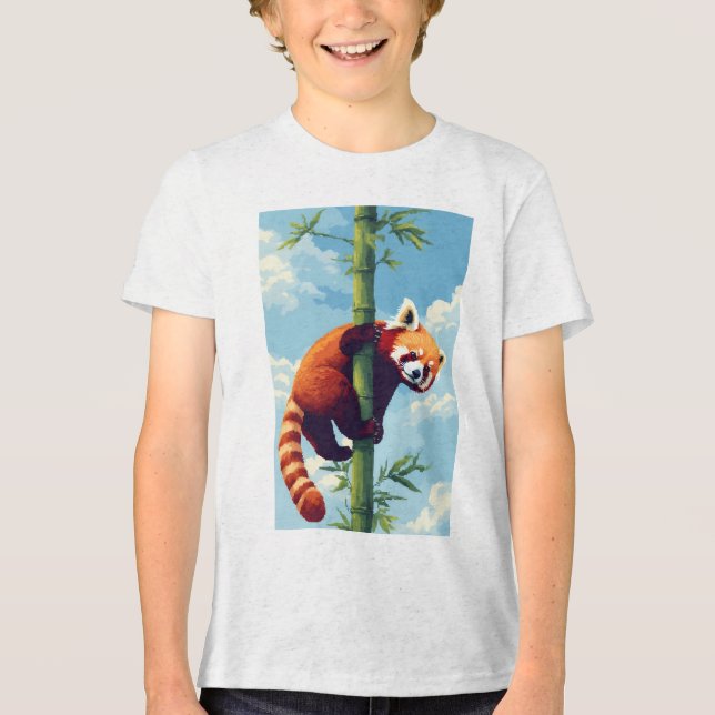 Camiseta Triblenda Playas Rojas Panda Pixel Art T-Shirt (Anverso)