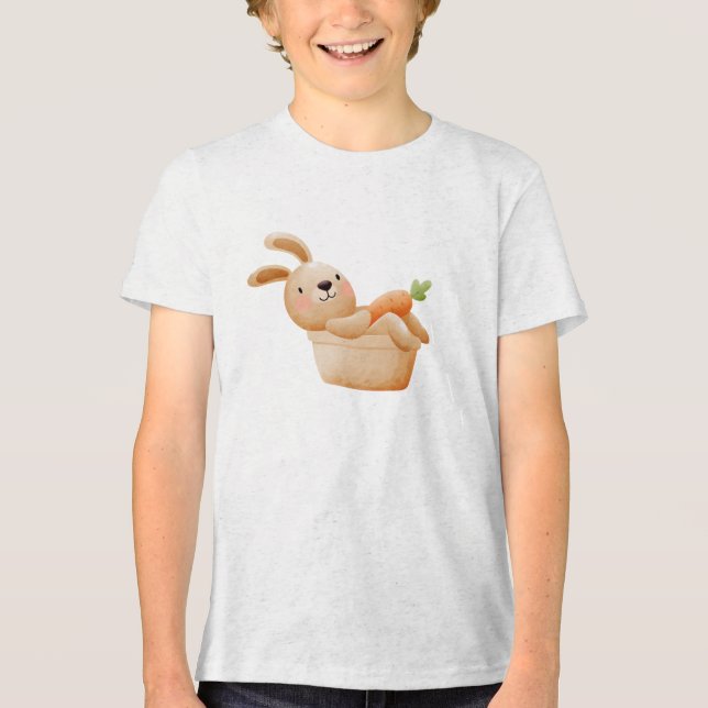 Camiseta Triblenda Playful Bunny in Flower Pot with Carrot (Anverso)