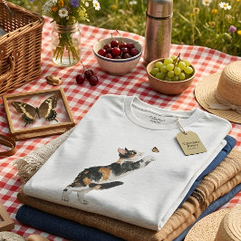 Camiseta Triblenda Playful Calico Cat & Butterfly Watercolor Women's 