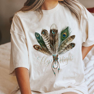 Camiseta Triblenda Plumas Boho Vuelan Alto Arte Lunar Celestial