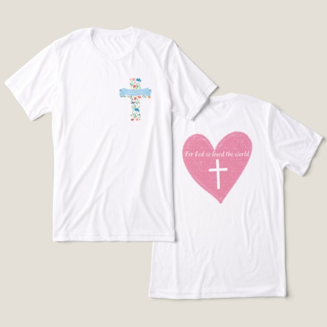 Camiseta Triblenda Pocket Floral Cross John 3:16 Unisex (Diseño Anverso y Reverso)