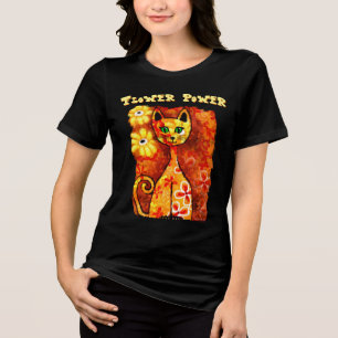 Camiseta Triblenda Poder Floral Gato Personalizado Retro Caprichoso