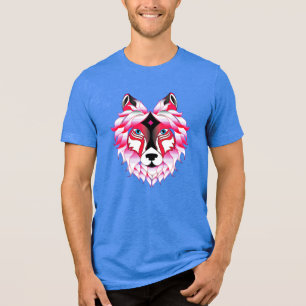 Camiseta Triblenda Polígono de cabeza de lobo rosa-24531