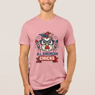 Camiseta Triblenda Pollitas Patrióticas Americanas Diseño Vectorial