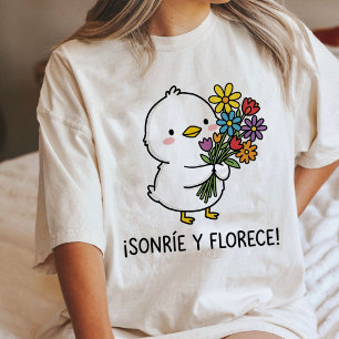 Camiseta Triblenda Pollito Lindo Con Flores Sonríe Y Florece