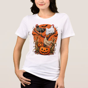 Camiseta Triblenda Pollitos de Halloween espeluznantes esqueleto fant
