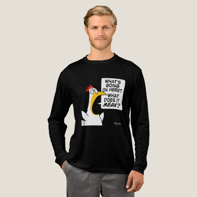 Camiseta Triblenda Pollo existencial de Sandra Boynton (Anverso Completo)