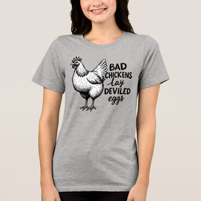 Camiseta Triblenda Pollos Malos Ponen Huevos Diablos Granja Divertida (Anverso)