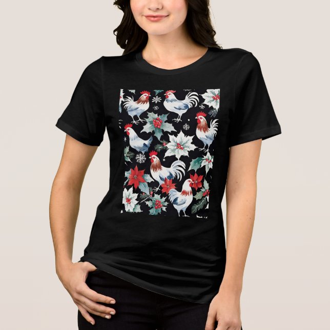 Camiseta Triblenda Pollos Y Poinsettias navidades (Anverso)