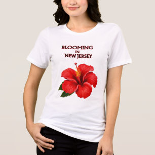 CAMISETA TRIBLENDA POR EL AMOR AL HIBISCO ROJO FLORAL BLANCO DE MUJER