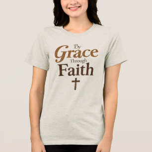 Camiseta Triblenda Por Grace Through Faith - Christian Cross Vintage